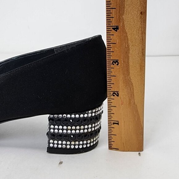 Stuart Weitzman Dressy Black Satin Block Heel with Rhinestons, Women's 7.5 AAA - Picture 12 of 16